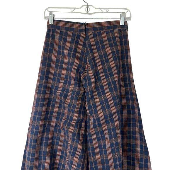 Super Wide Leg Pants Plaid High Waist SHEIN Navy & Tan Womens Size 4 - Picture 7 of 8